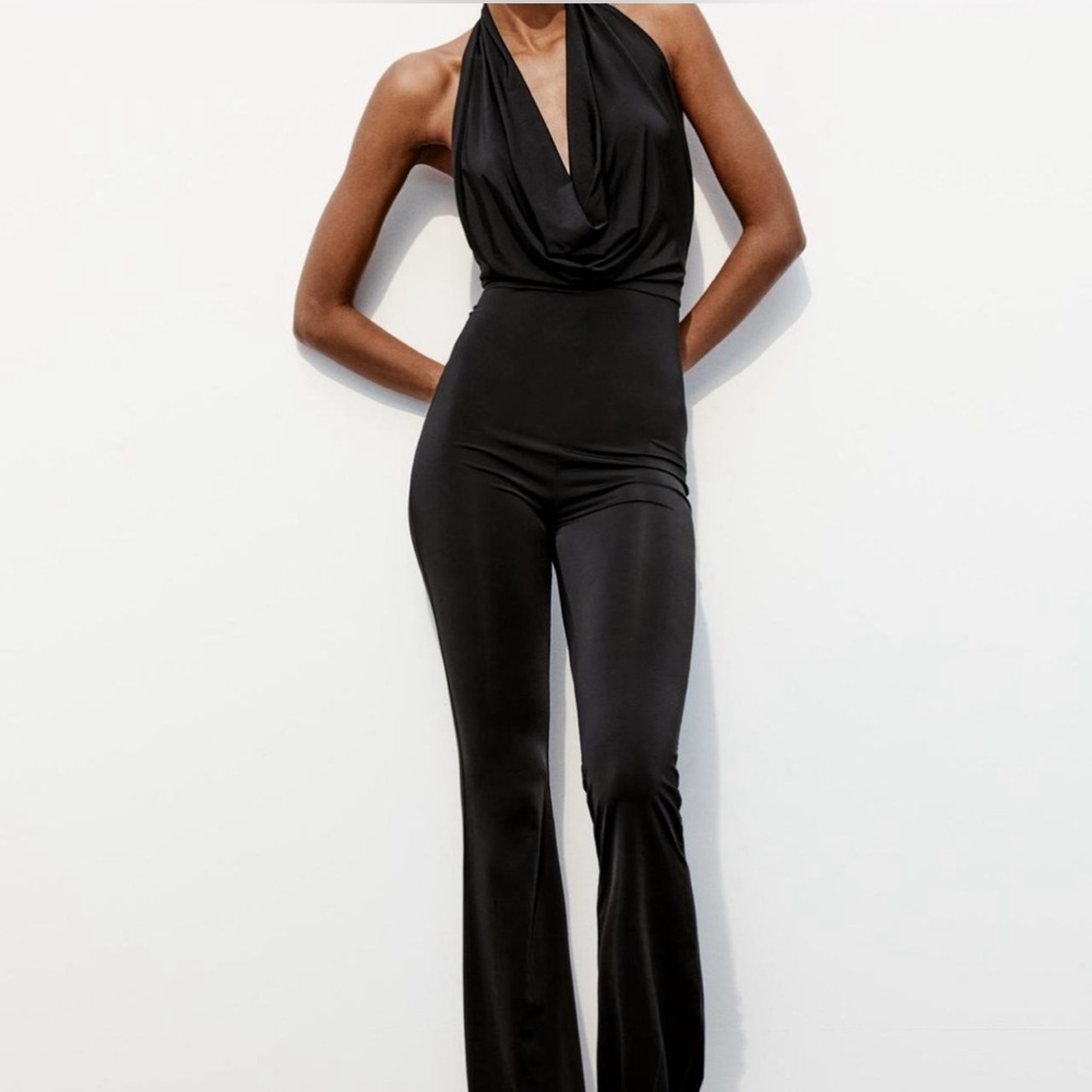 ZARA POLYAMIDE FLARED JUMPSUIT